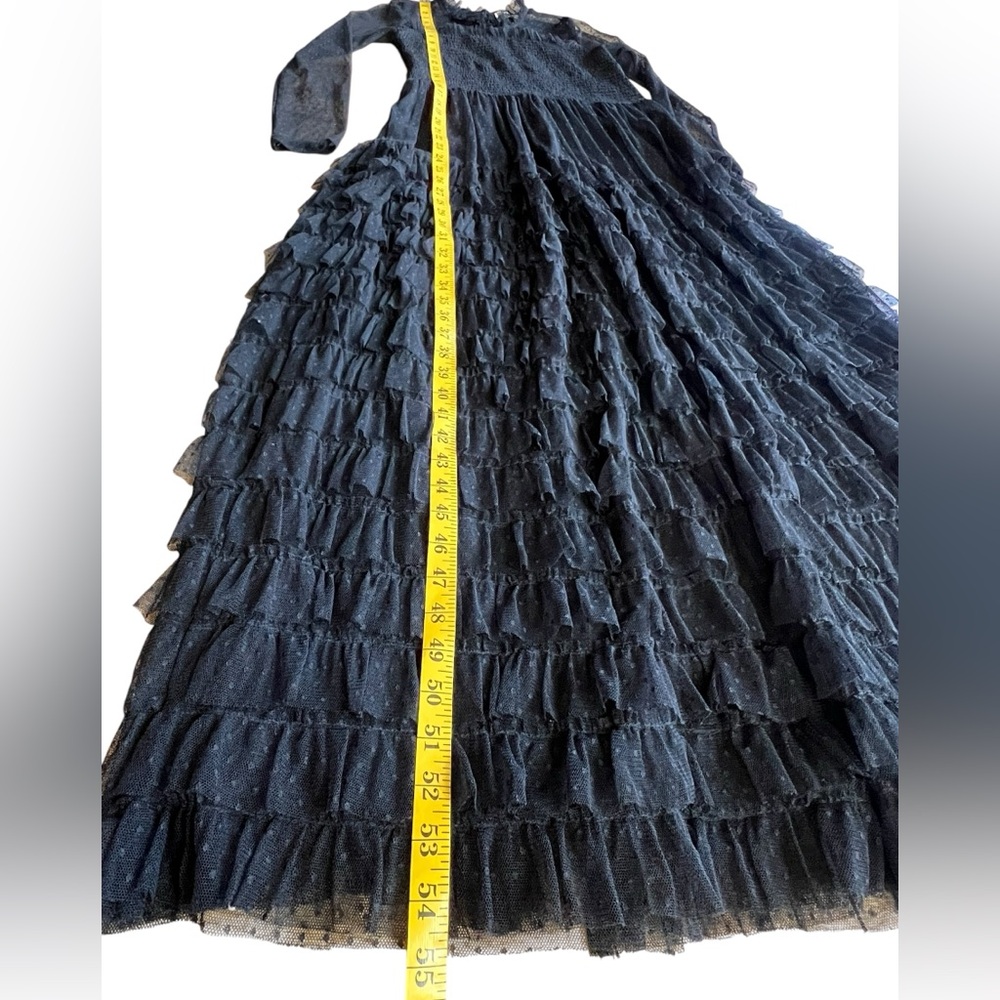RENE DERHY Paris Goth Polka Dot Black Lace Layered Tulle Maxi Dress Sz S French - Picture 11 of 15